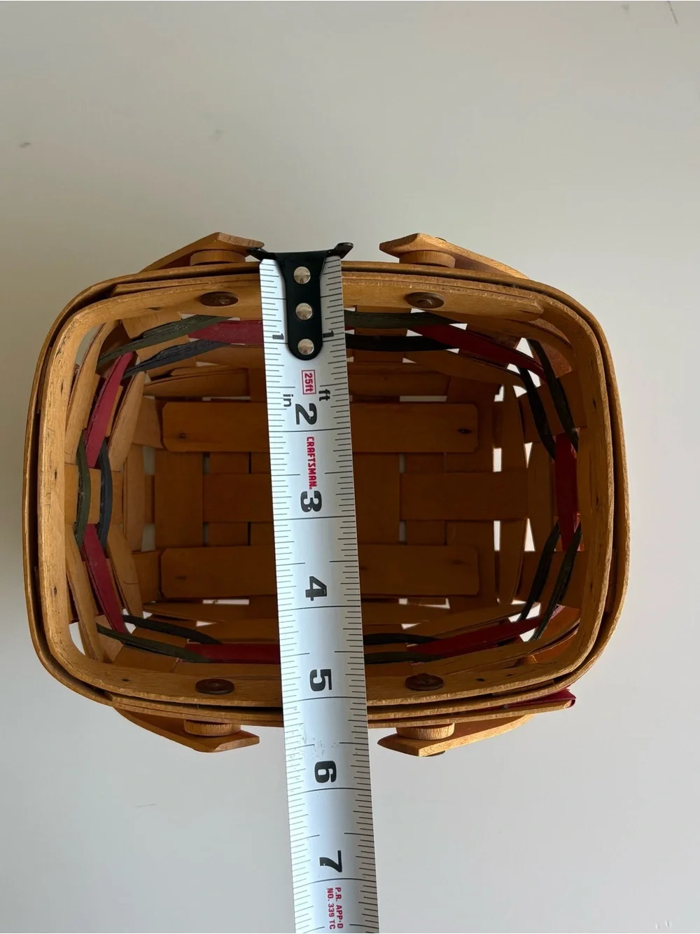Vintage 1999 Longaberger Basket Red Green Double Handle Primitive Country